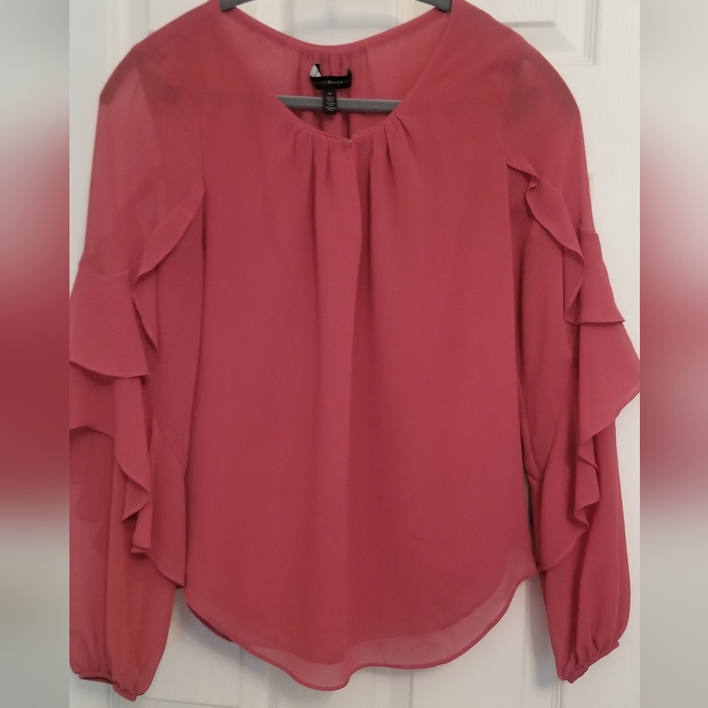 White House Black Market Pink Ruffled Blouse